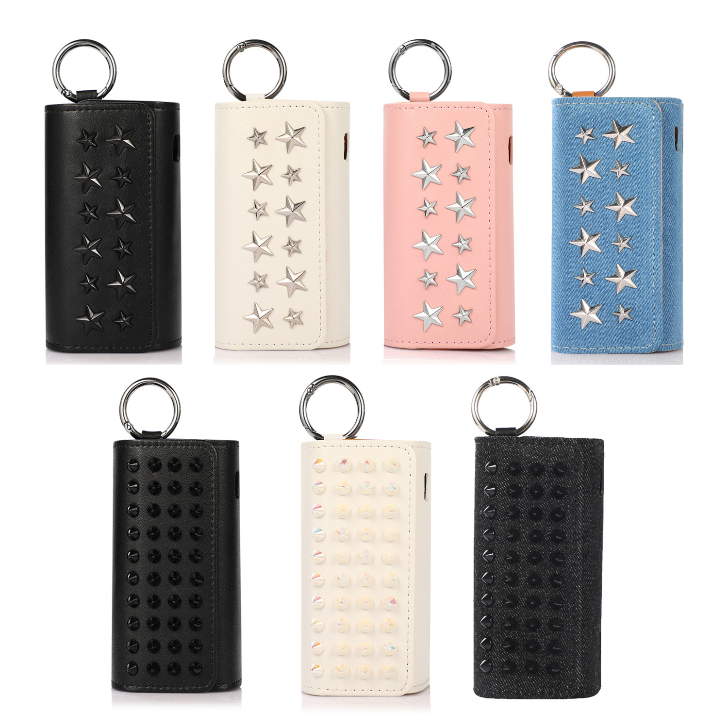 加熱菸全家主機IQOS ILUMA 型號專用 五角星鉚釘皮紋翻蓋收納包帶掛鈎